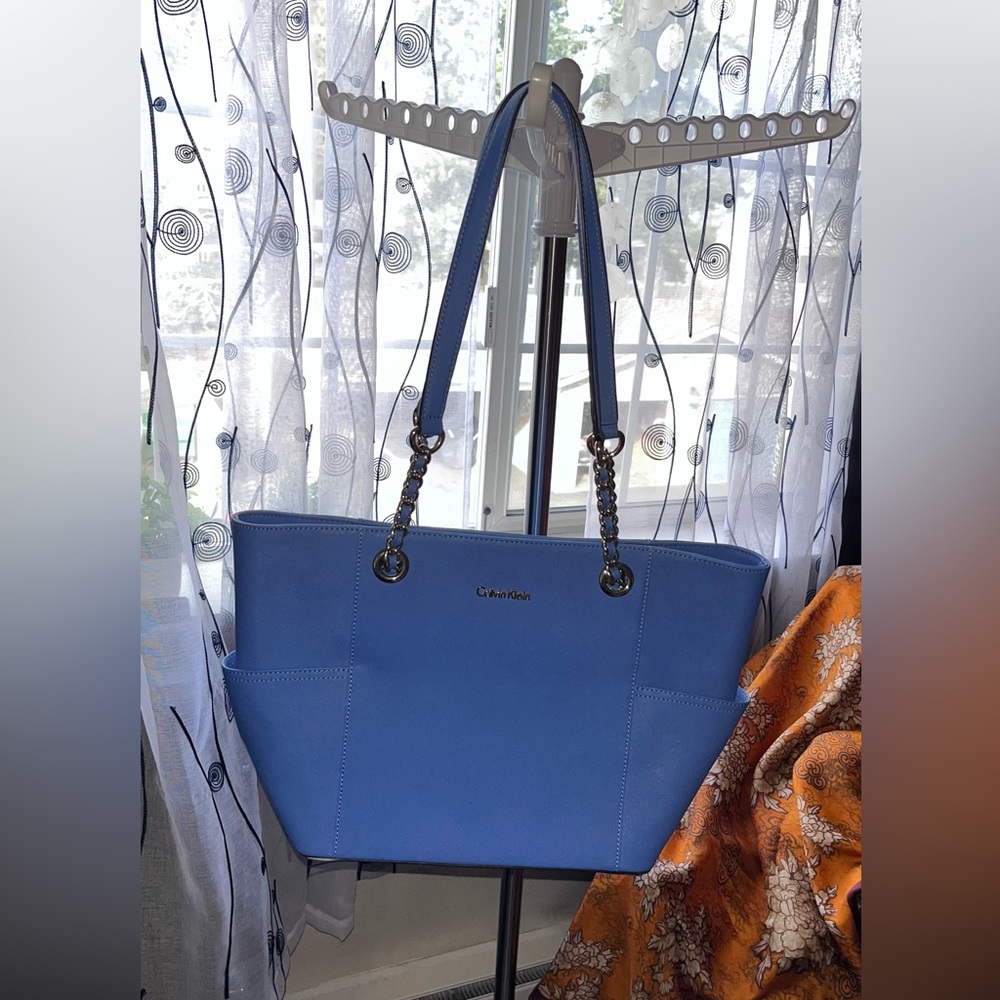 Calvin Klein blue Saffiano leather tote